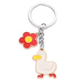 shilipu Cute Duck Flower Key Chain Lovely Duck Key Rings Cartoon Duck Key Pendant Animal Key Holder Keys Accessories Daisy Flower Duck Keychain Gift