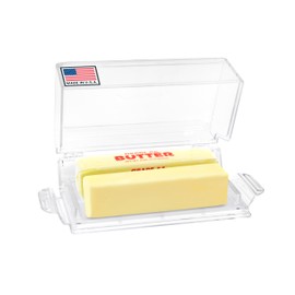Pikanty Airtight Butter Dish with Hinged Lid - Large Plastic Butter Container for Countertop or Fridge, Fits East & West Coast Sticks, Dishwasher Safe, Made in USA