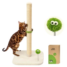 TINYBEAST 34" Tall Cat Scratching Post, Cat Scratcher Featuring Natural Sisal Rope, Cat Tree with Interactive Plush Toy Ball and Stable Base for Indoor Large Adult Cats & Kittens