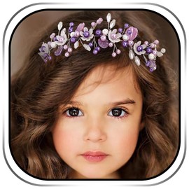 Campsis Princess Flower Girl Headband Purple Pearl Headpiece Crystal Wedding Hair Accessories for Girls.