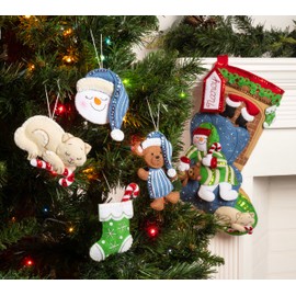 Bucilla, Holiday Dreaming Set of 4 Felt Applique Ornament Making Kit, Perfect for DIY Needlepoint Arts and Crafts, 89575E