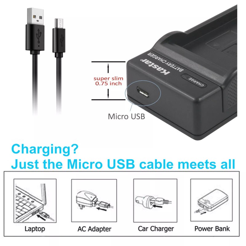 Kastar BP-511 Battery or Slim USB Charger for Canon Optura
