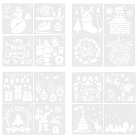 Tabanzhe Christmas Stencils Template-16PCS Reusable Craft Painting Stencils Plastic Xmas Decoration Templates for Spraying Drawing Door Window Wood Wall Art Card Making Scrapbook DIY Crafts