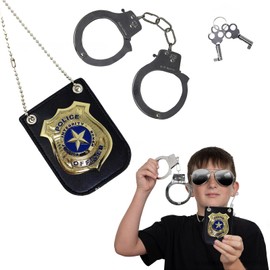 FeiOne Police Accessory Set, Handcuffs Police Real Steel Professional, Children's Police Set, Police Tag, Children's Police Handcuffs, Police Accessory Set for Cosplay, Police Costume Children