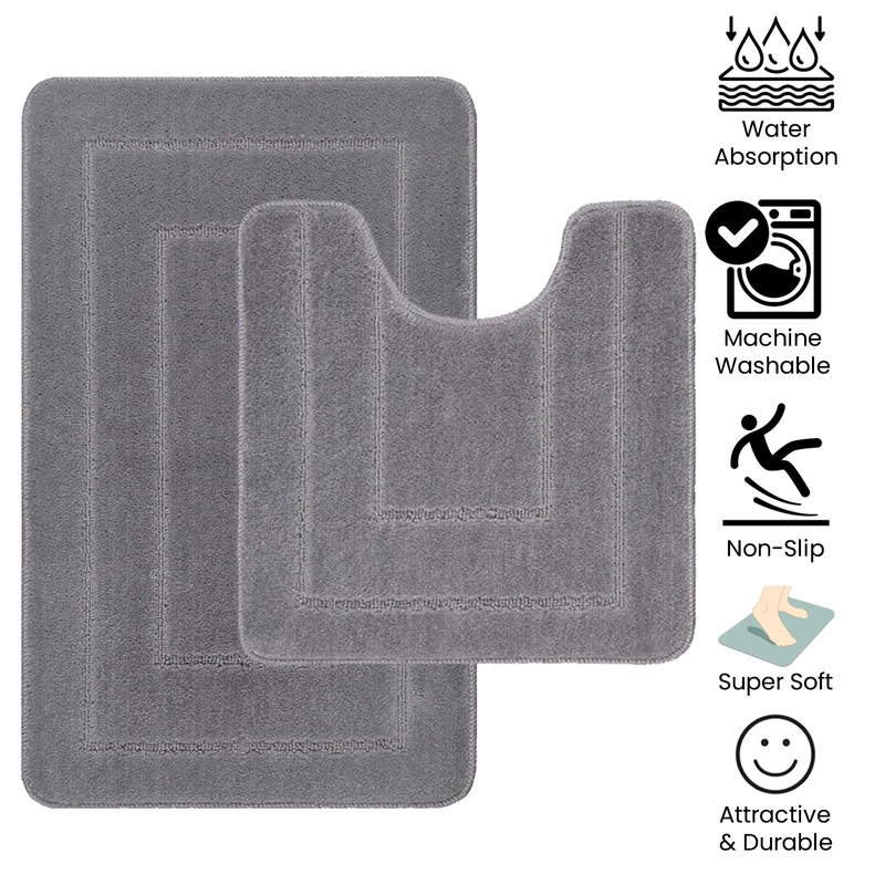 EDS 2 Piece Ichra Bath Mat Set Non Slip Ultra