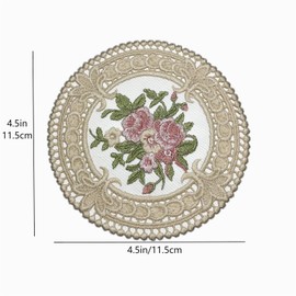 4.5" Embroidered Fabric Coasters, 8pcs Cloth Coasters for Ceramic Cup, Vintage Lace Embroidery Coasters for Tea, Soft Floral Doilies for Home, Wedding, Tabletop Photography Decoration (Brown)