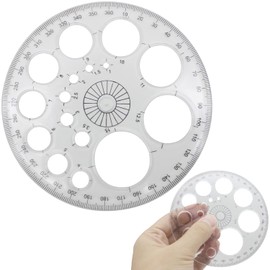 LRMYS 360 Degrees Clear Protractor Template Ruler, 11.5cm Diameter Transparent Plastic Circle Measurement Ruler Tool with 16 Small Circles for Student Math Classroom School Office Teachers, 1 Pack