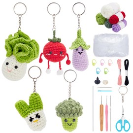 ORIGACH 10 Sets Crochet Vegetable Kit for Beginners Adults, Amigurumi Broccoli Tomato Cabbage Eggplant Green Onion Starter Crochet Kit with Step by Step Video Tutorial, Instruction and Accessories