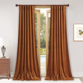 StangH Burnt Orange Velvet Curtains - Luxury Room Darkening Thermal Insulated Drapes 84 inches for Bedroom/Sliding Door, Back Tab Holiday Decoration, W52 x L84, 2 Panels