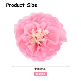 Rebower 6 Pcs Pink Paper Flowers, 6" 3D Tissue Paper Pom Poms Crepe Mexican Paper Flower, [for DIY Crafting Wall Wedding Birthday Party Decorations]