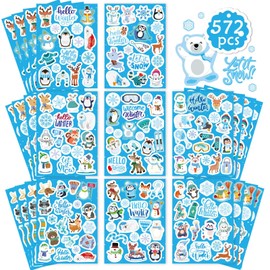 576 Pcs Christmas Winter Stickers for Kids, Winter Holiday Stickers with Snowflake Penguin Snowman Polar Bear, Hello Winter Themed Stickers Envelopes Christmas Party Classroom Decor