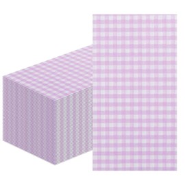 100 Pcs Purple Disposable Paper Napkins,Lavender and White Gingham Napkins Rectangular Purple Hand Napkin for Bathroom Picnic BBQ Wedding Birthday Bride Shower Party Supplies 2-ply 4.3x 7.9 Inches