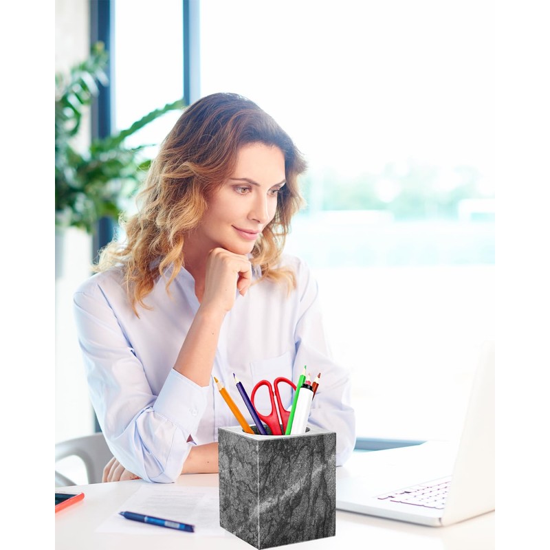 CABALAY Marble Pencil Pen Holder for Desk, Multi-Functional Pen Cup