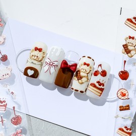 Dedyel Bear Nail Stickers 5D Embossed Cartoon Kawaii Animal Self-Adhesive Nail Decals for Women Girls Kids Nail Art Decoration