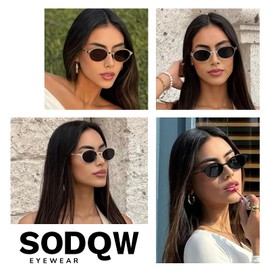 SODQW Trendy Oval Sunglasses for Women Small Gold Frame Fashion Designer Ladies Shades with UV400 Protection