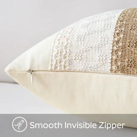 Sungeek Boho Decorative Cushion Cover 40x40cm, Cotton & Burlap Textured Striped Woven Bohemian Farmhouse Throw Pillow Cover Pillowcase for Sofa Couch Living Room, Single Striped, 1 PCS