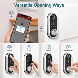 Smart Keyless Entry Door Lock - SMONET Fingerprint Electronic Deadbolt Touchscreen Keypad Biometric Digital Bluetooth Door Lock Smart Deadbolt Compatible with Alexa for Homes and Hotel Silver