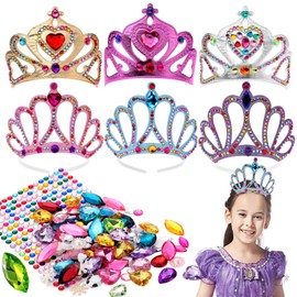Richness DIY Party Crowns Foam Kids Tiaras Make Your Own Crowns with Jewel Stickers Party Favors for Kids Pack of 6