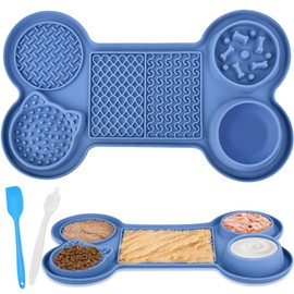 Silicone Slow Feeder Bowl, Lick Mat with Suction Cups for Dog Cat, Snuffle Feeding Mat for Dry and Wet Food, Interactive Sniff Mat for Bored Puppy Anxiety Relief, Blue