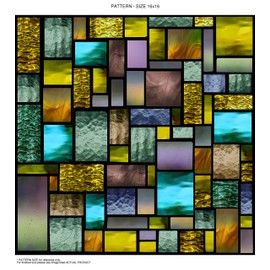 Windowpix 30x12 / 30 x 12 Decorative Static Cling Window Film Solar Stained Glass Geometric Pattern Printed on Clear for Window Glass Panels. UV Protection, Energy Saving.