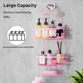 DAOYA Hanging Shower Caddy Over ShowerHead, Anti-Swing Shower Organizer For Inside Shower With 2 Soap Holders, Multi Hooks, Rustproof Bathroom Accessories, Pink