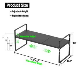 LOCVCDA Expandable Kitchen Cabinet Storage Shelf, Stackable Metal Pantry Storage Shelves Organizer, Adjustable Height Counter Spice Rack for Kitchen Cabinet, Countertop, Pantry and Office