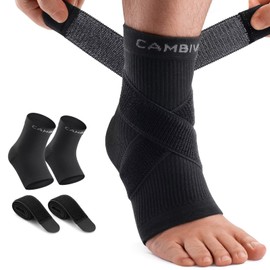 CAMBIVO Adjustable Ankle Brace for Plantar Fasciitis Socks 2 Pair with Strap Men and Women, Ankle Support for Sprained Ankle, Sports, Recovery and Daily Breathable Compression Sleeve Socks (Black,M)