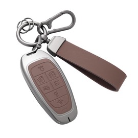 Qunzes Key Fob Cover with Heavy-Duty Keychain for Hyundai Sonata Santa fe Tucson (Brown)