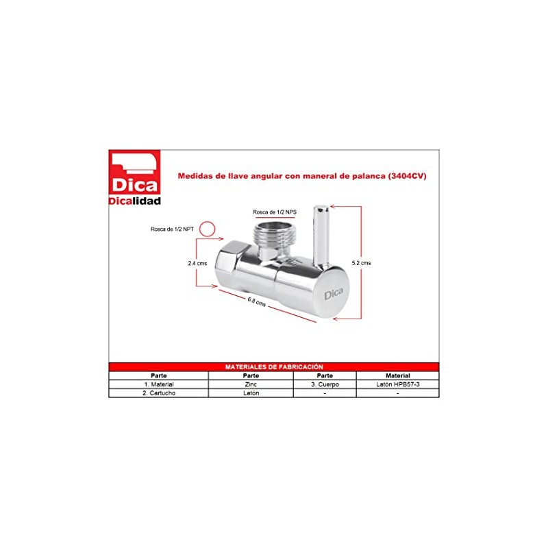 Dica 3404CV Llave de Control Angular Cuarto de Vuelta, Acabado