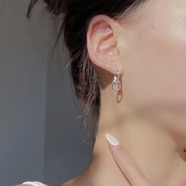 ALEXCRAFT Earrings Silver 925 Hanging Square Hoop Earrings with Pendant for Women Gift for Women Girlfriend Mum Girls, Sterling Silver