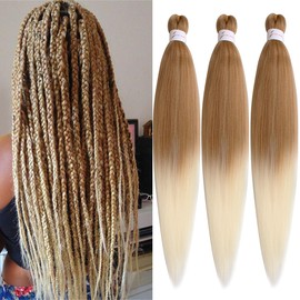 Leeven 3 Packs Ombre Blonde Pre Stretched Braiding Hair 26 Inch Yaki Braiding Hair Extensions for Box Braids Pre Stretched Hair Extensions EZ Braids 27613#