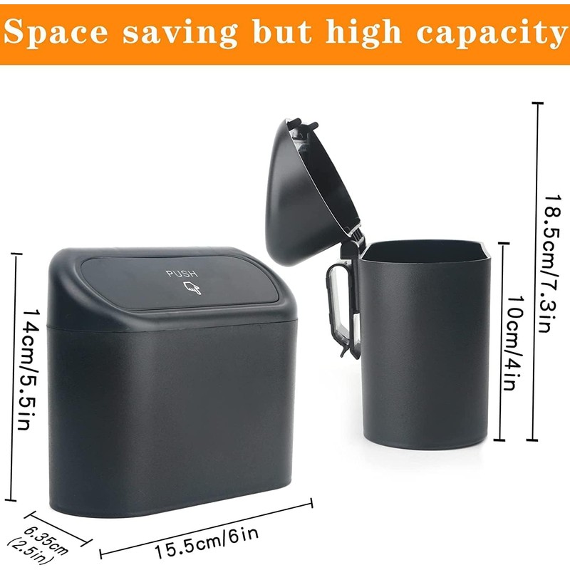 Car Trash Can, 2 Mini Car Accessories with Lid and