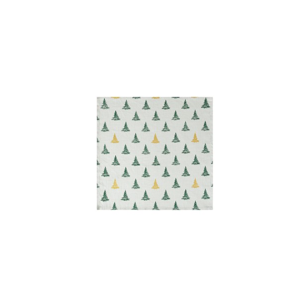 Sleepdown Winter Pine Trees Table Napkins Metallic Detail 100% Cotton Pack of 4 - Natural 45x45cm (18"x18")