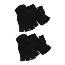 Syhood 2 Pairs Half Finger Gloves Unisex Warm Winter Fingerless Gloves for Men Women, black