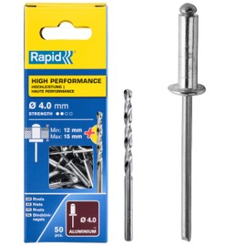Rapid 5000386 4 x 18mm High Performance Rivets with free drill bit (Bag of 50)