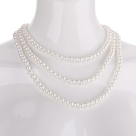 WedDecor Long Pearl Necklaces, Long White 1920s Gatsby Themed Pearl Necklace for Women, White Artificial Pearls Long Sweater Chain Beaded Necklace, Costume Jewellery, Aux Pearls Art, 144cms, Set of 2