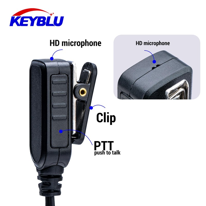 KEYBLU G Shape Earpiece with PTT Mic, 2 Pin Single