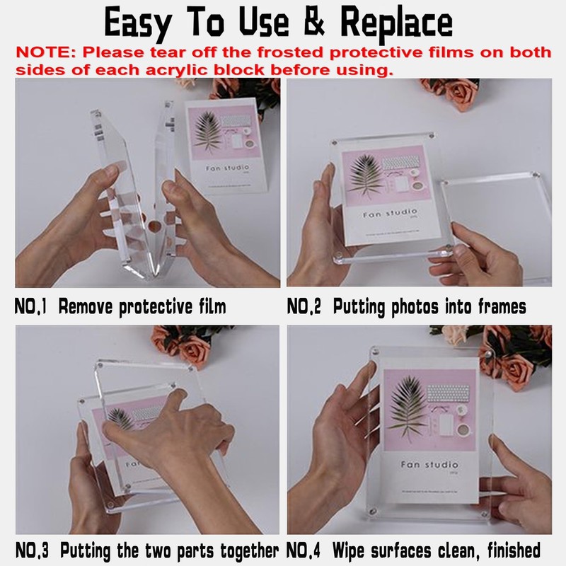 EKINIYAR 4x6 Acrylic Picture Frames, 20% Thicker Block, Clear Picture