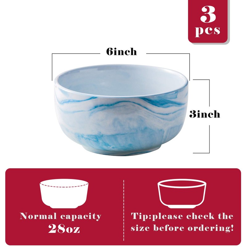 Yundu 28 Ounce Blue Marble Porcelain Bowls Ice Cream, Dessert,