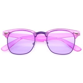 zeroUV Classic Translucent Horn Rimmed Square Color Tinted Lens Half Frame Sunglasses 49mm (Purple/Purple)