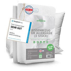 Welldora Set of 2 mite cover pillows, 50 x 80 cm, allergy sufferers cushion cover, expertly tested, premium encasing with zip, allergy sufferers bed linen