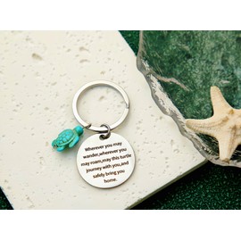 Travel Turtle Keychain Cute Turquoise Friendship Love Family Keyring Wherever You May Wander Gifts Accessory Purse Charm,Green