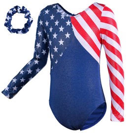 TFJH E Girls Gymnastic Leotards Practice Outfits Ballet Dancewear with Scrunchie American Flag US 10A