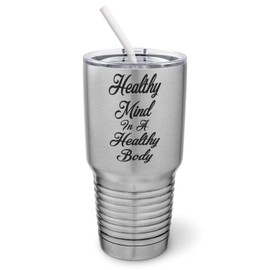 PixiDoodle Healthy Fitness and Wellness Tumbler with Spill-Resistant Slider Lid and Silicone Straw (30 oz Tumbler, Silver)