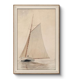 InSimSea Framed Canvas Wall Art for Living Room, Classical Coastal Wall Decor White Sailboat Seascape Vintage Painting Large Beach Home Decor Boho Wall Pictures Farmhouse Art Prints Bathroom Office