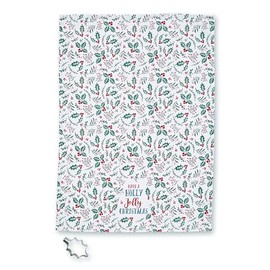 Cooksmart British Designed Christmas Tea Towel & Cutter Set | Christmas Towels & Cutter For The Festive Season | Christmas Tea Towel With Cutter For All Types Of Kitchens - Holly Jolly Christmas