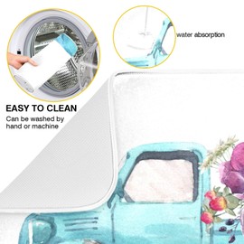 ALAZA Blue Trolley Purple Rose Flower Dish Drying Mat for Kitchen Counter Absorbent Microfiber Large Drying Pad Dish mats for Kitchen Countertops 18 x 24 Inch