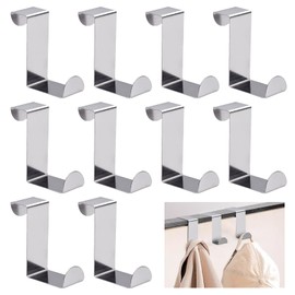 10pack Over Door Hanger 1.8 cm (0.7") and 4 cm (1.57") Dual Head Stainless Steel Z Shaped Reversible Door Hooks No Drilled Space Saving Silver Cupboard Hooks for Kitchen Wardrobe Bedroom Bathroom