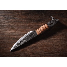 Norse Tradesman Viking Knife With Boar's Head Hilt & Leather Sheath - 5.5" Carbon Steel Blade
