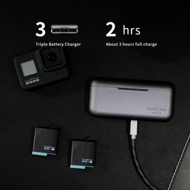 MAXCAM Power Triple Battery Charger for GoPro HERO8 Black / HERO7 Black / HERO6 Black / HERO5 Black